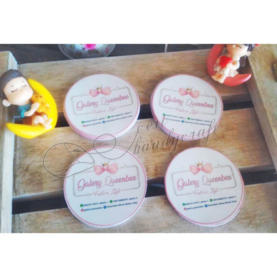 

cetak stiker Glossy uk.5cm isi 100pc desain custom