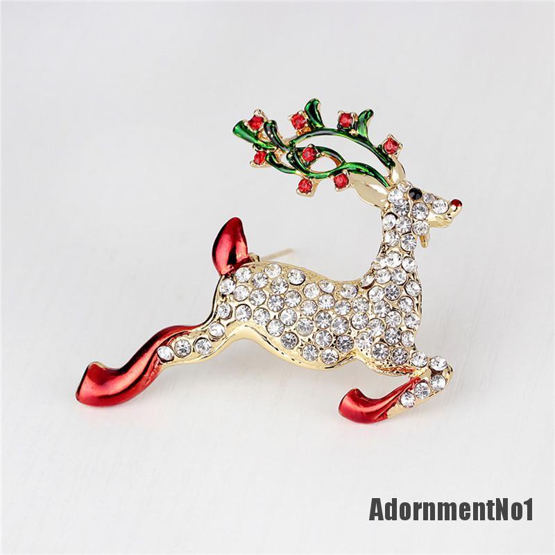 (Adornmentno1) 1pc Bros Pin Bentuk Rusa Natal Aksen Kristal Berlian Imitasi Warna Emas Untuk Wanita