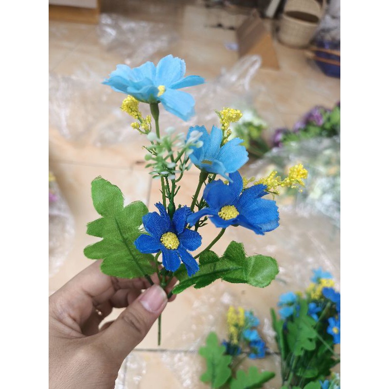 Aster Mini Bunga Plastik Artificial Dekorasi Rustic Hiasan Mahar Dried Flower Hampers-Biru