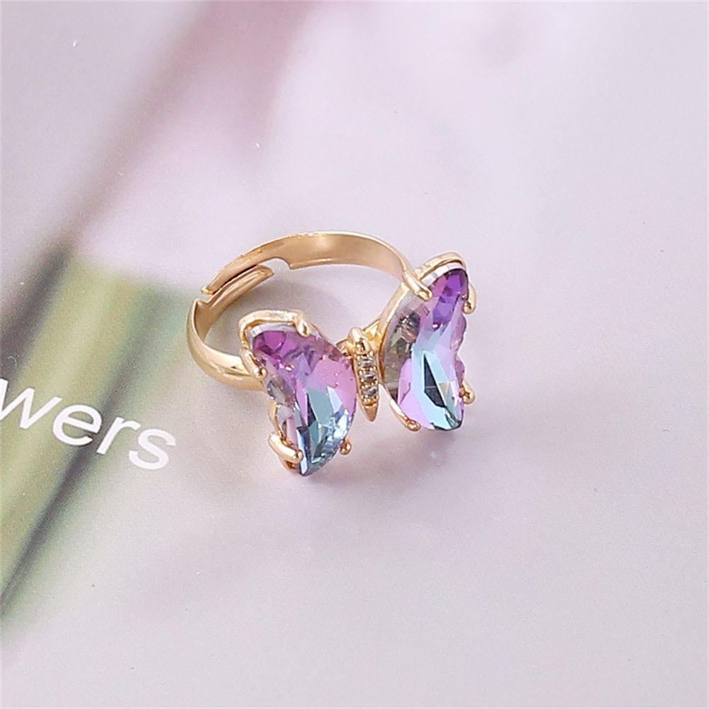 Lily Cincin Fashion Hadiah Pernikahan Gradien Adjustable Temperamen Terbuka Kupu-Kupu Ring