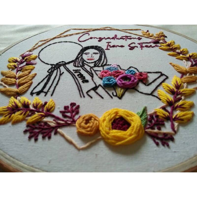 Custom Embroidery Hoop Art / Kado / Wisuda / Gift Box / Graduation / Line Art