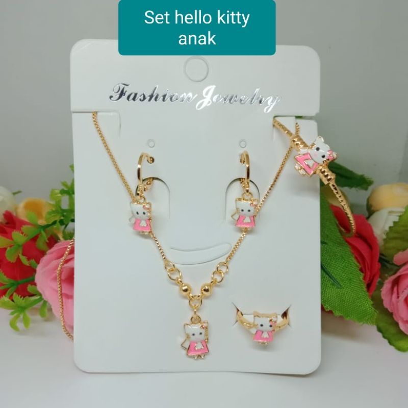 Satu set perhiasan hello kitty anak xuping lapis emas aksesoris fashion anak