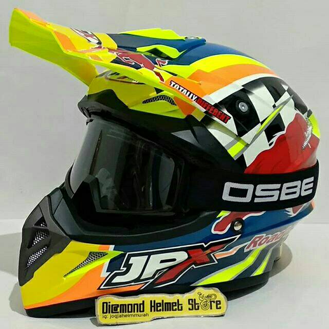 Paket Helm cross JPX Redbull Yellow Fluo goggle OSBE Black