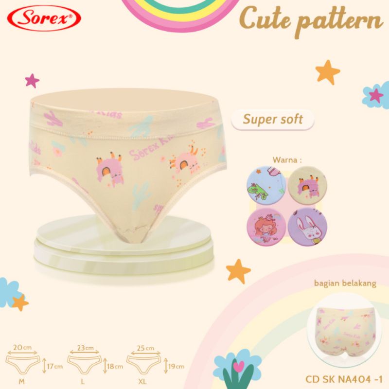 Sorex kids girl NA 404-1  celana dalam anak perempuan cute pattern M,L,XL  harga perbiji