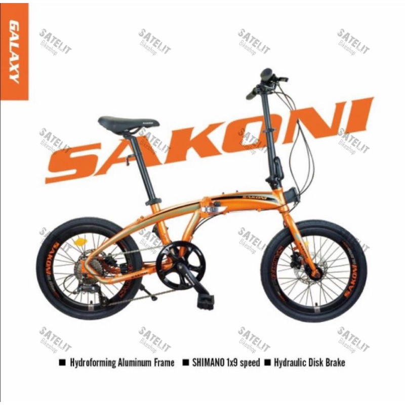 Sepeda Lipat Folding Bike Sakoni Galaxy Ukuran 20 Inch 9 Speed Shimano