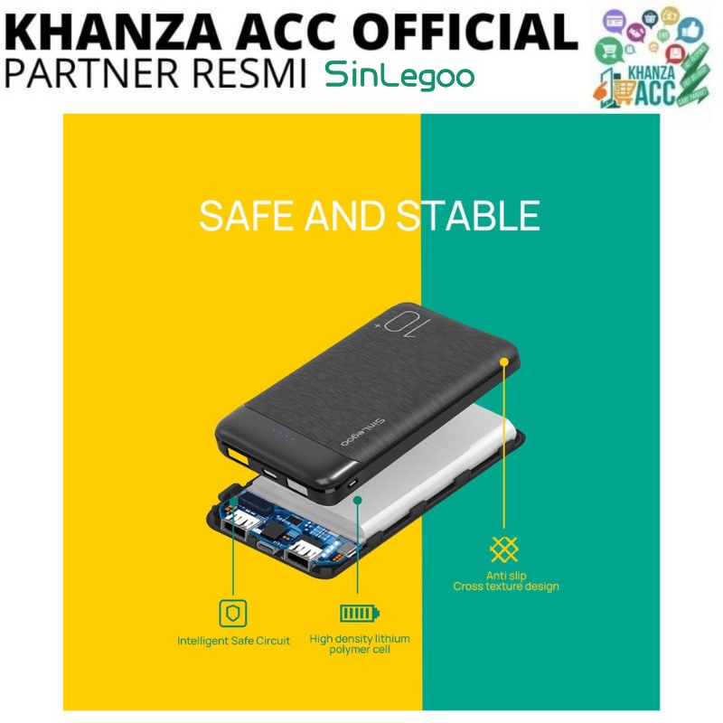 KHANZAACC SINLEGOO PB-04 PowerBank Anti Slip 10.000mAh Travel Friendly Circuit Protection Fast Charging