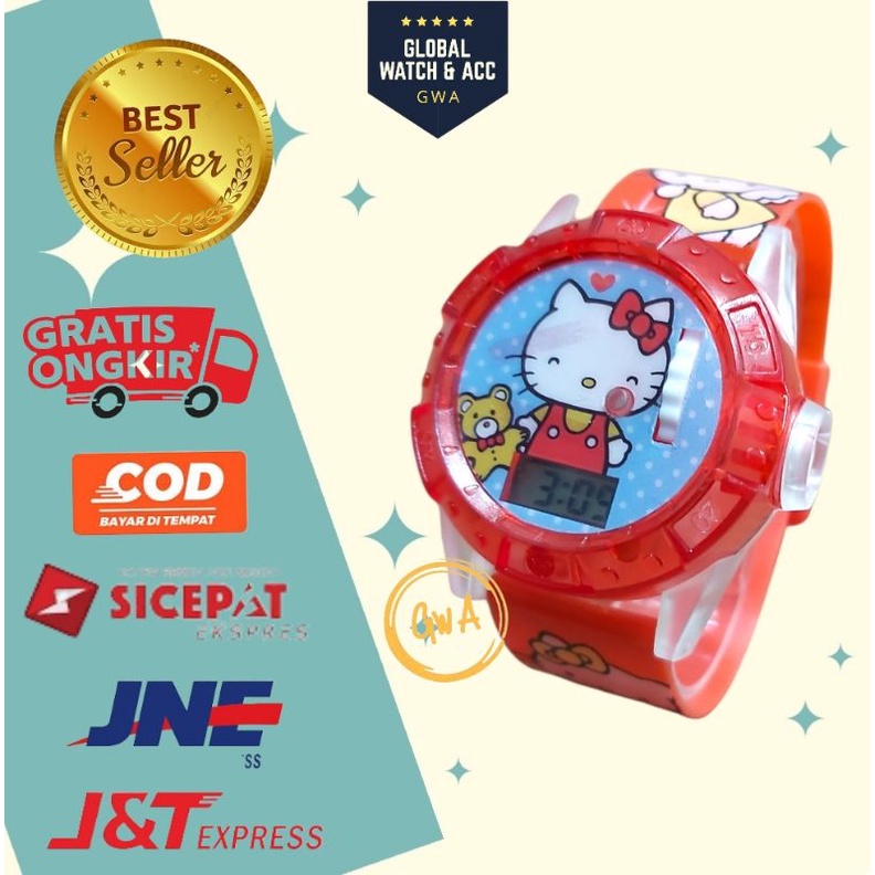 Jam tangan anak laser musik karakter Hello kitty