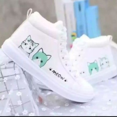 YASMINALSHOP11- Sepatu sneakers boot anak motif kucing meow