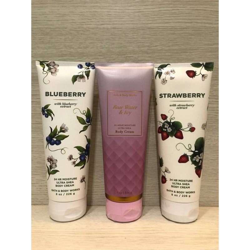 Body Lotion Cream Blueberry / Rose Water & Ivy New / Strawberry Ultra Shea Body Cream 24hr Moisture