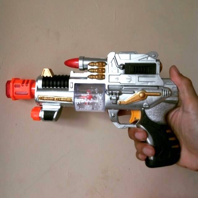 Tembak Pistol Mainan Silver Getar dengan lampu Murah