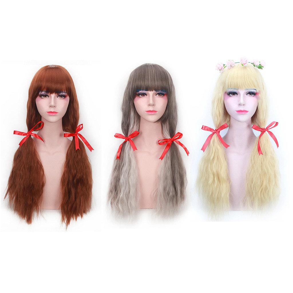 LOL-78 wig daily lolita rambut palsu jepang korea cosplay wavy blonde brown annabelle