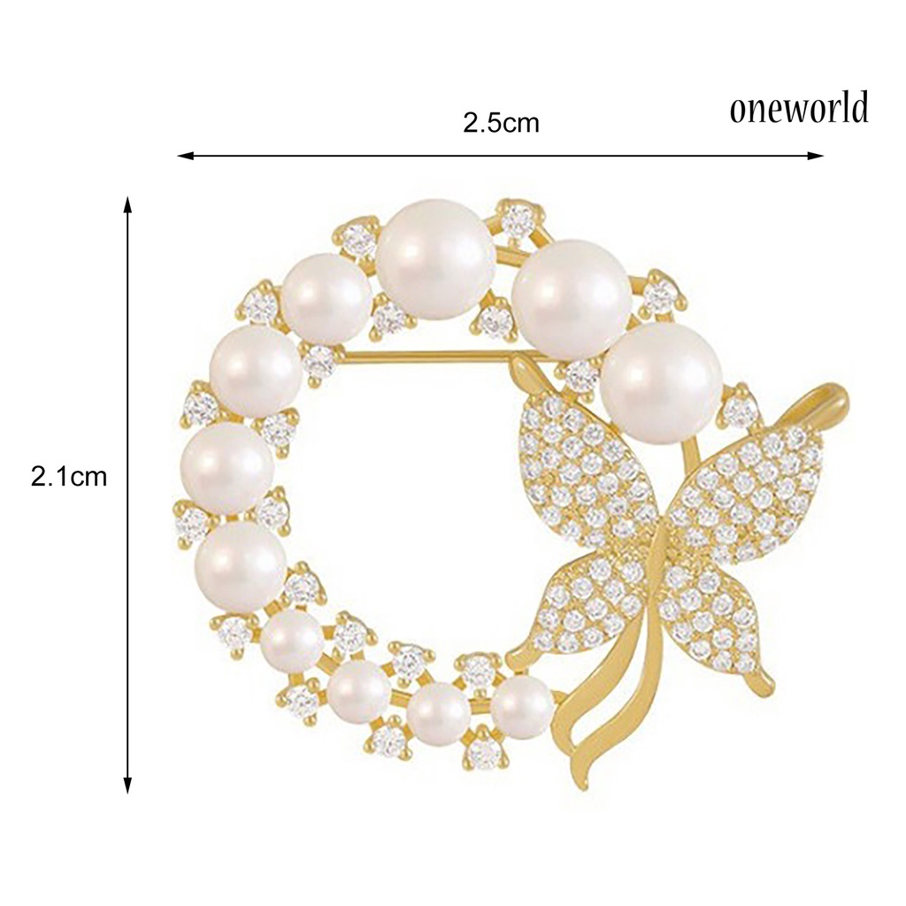 OW@ Brooch Round Hollow Out Luxury Round Faux Pearl Rhinestone Women Brooch for Dating