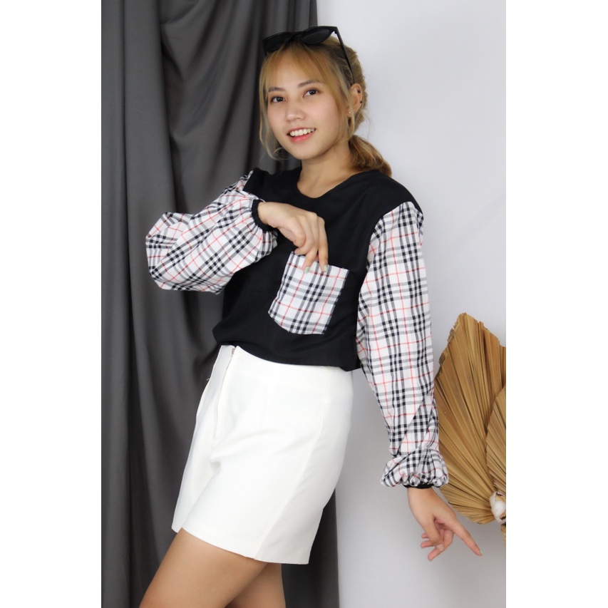 Rx Fashion - Blouse Wanita / Lova Blouse /MAURA -BN-HITAM KT BB PUTIH