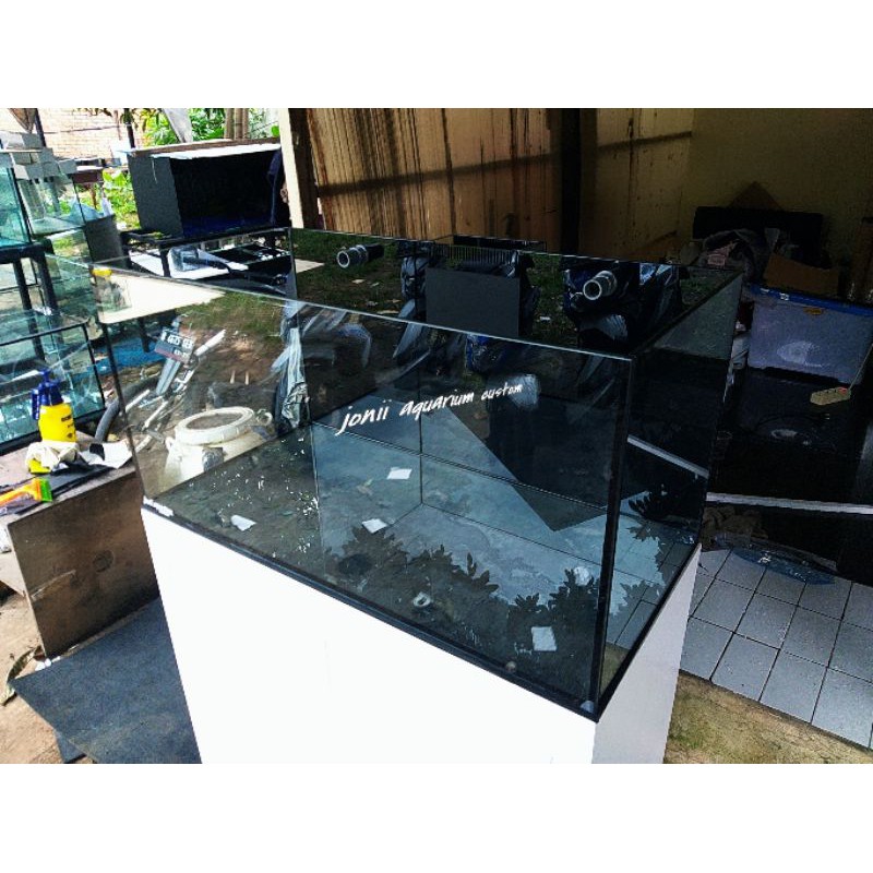 aquarium air laut Rimless overflow box set kabinet