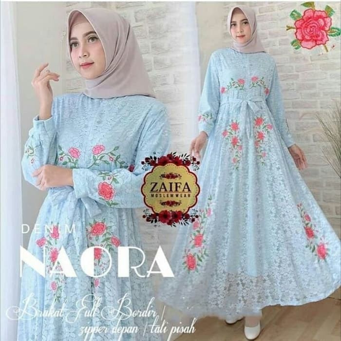 TRENDY Pakaian wanita muslim syari setelan ramadhan lebaran pink muda fanta abu biru muda gamis lace