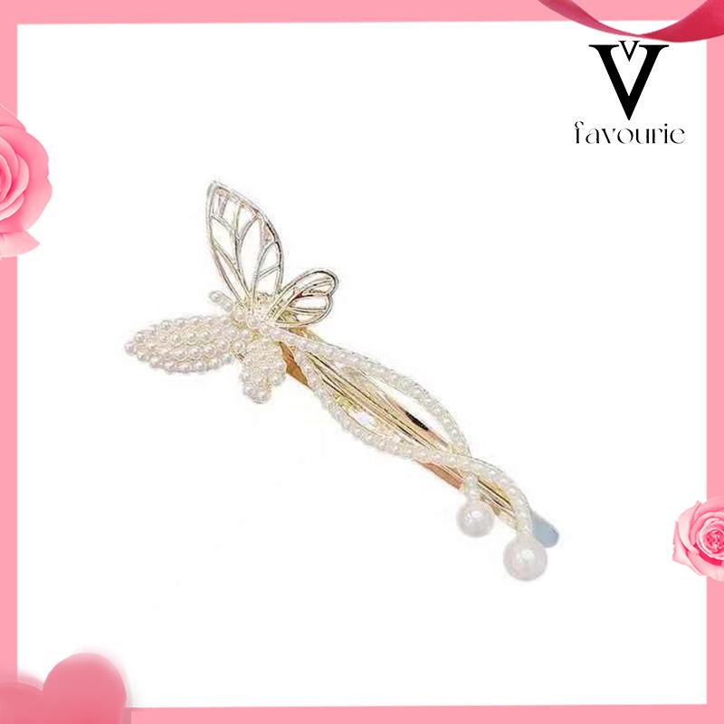 [COD]Kupu-kupu Poni Jepit Rambut Mutiara Imitasi Berlian Imitasi Sisi Atas Rambut Klip Temperamen Hiasan Kepala-FA