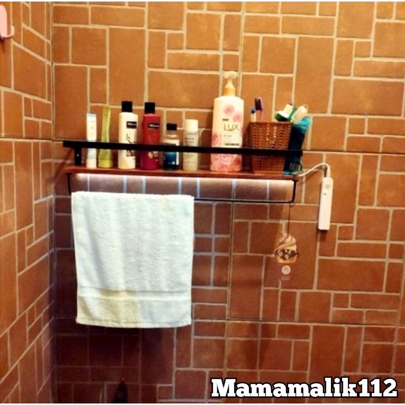 Rak 1 Ambalan + 1 Gantungan Besi Kayu Dinding Ruang Kamar Mandi Rumah Dapur Resto Cafe Hotel Buku Ri