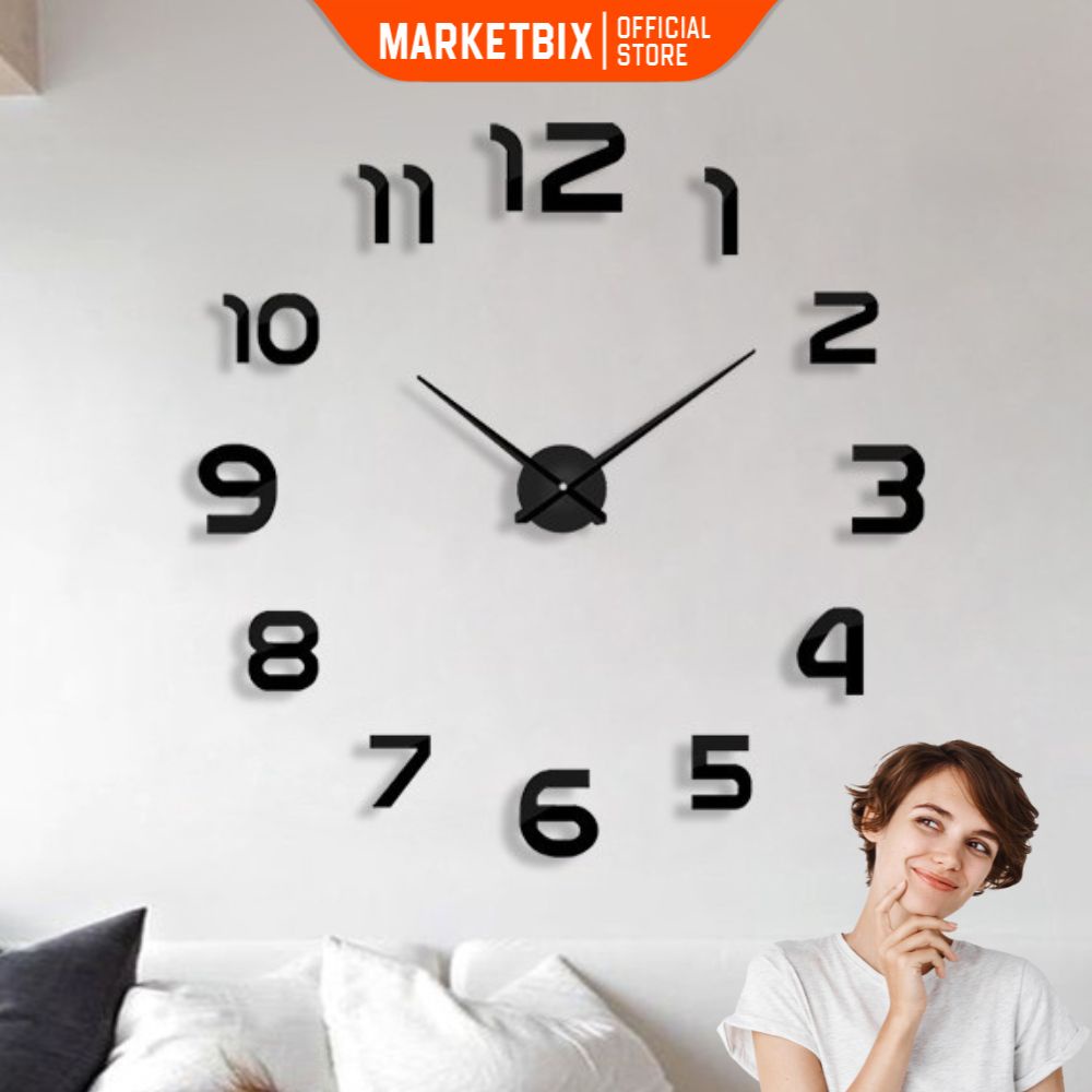 MARKETBIX Jam Dinding 3D DIY Giant Wall Clock Diameter 80-130cm Tempel Besar Angka Jumbo Estetik