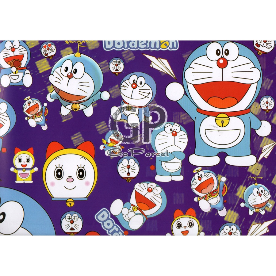 ( 5 Lembar ) KERTAS KADO SR GLOSY - GIFT WRAPPING PAPER DORAEMON HAPPY BIRTHDAY NOBITA SIZUKA GIANT SUNEO AND