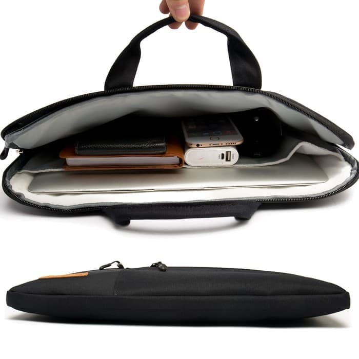 Tas Laptop /Macbook Midway Black Multi Pocket with Hand Strap 13 inch