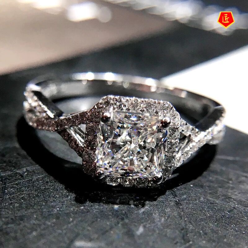 [Ready Stock]Square Diamond Ring Inlaid Moissanite Female 925 Silver