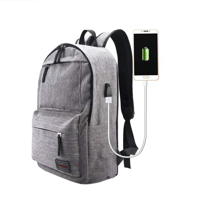 Tas Punggung Import B207 Ransel Pria Kanvas Backpack With Usb Port