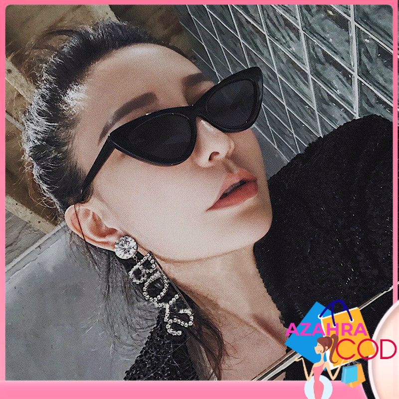 AZAHRA Korean KACAMATA CAT EYE KACAMATA Segitiga Mata Kucing Kacamata Hitam Wanita/Pria Sunglasses