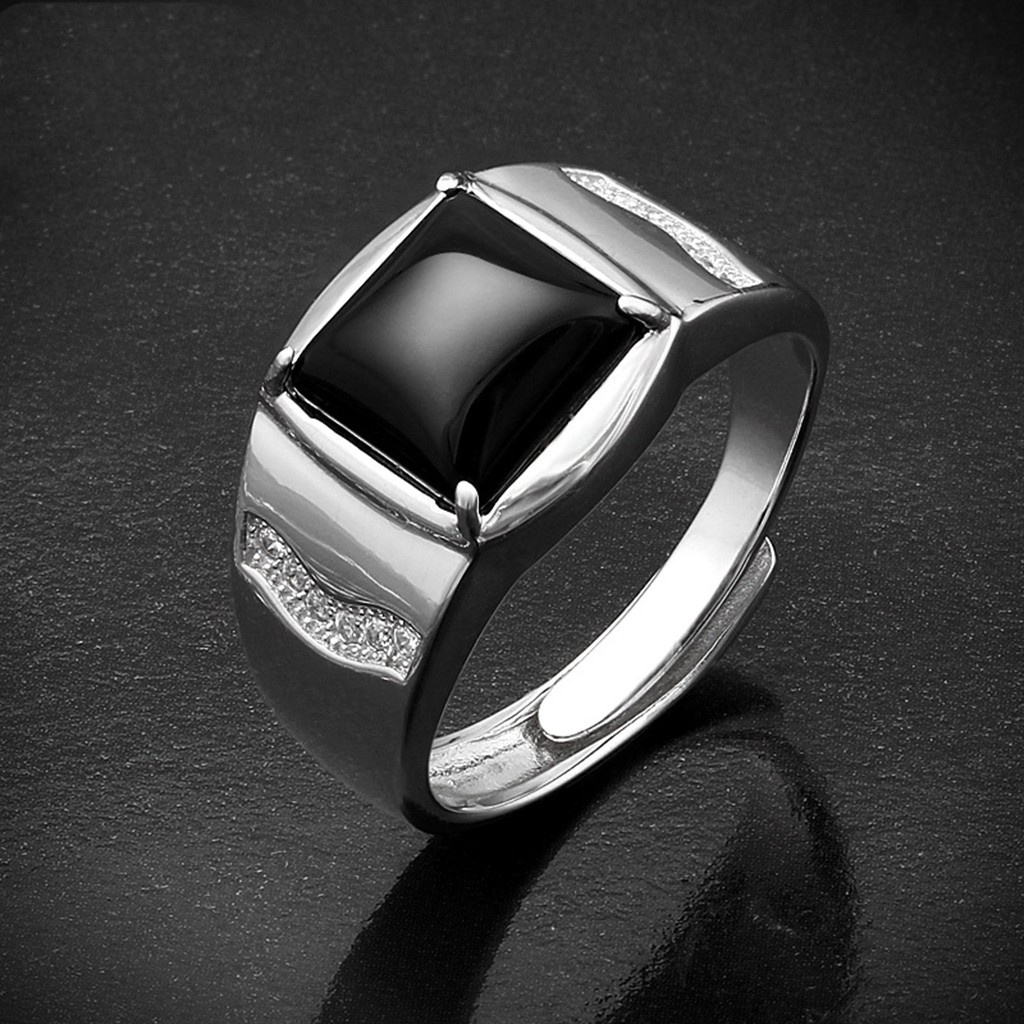 Fashion Jari Cincin Pria Mewah Gentleman's Onyx Terbuka Rings Untuk Teman Cowok Populer Pesta Rings Perhiasan Mendominasi