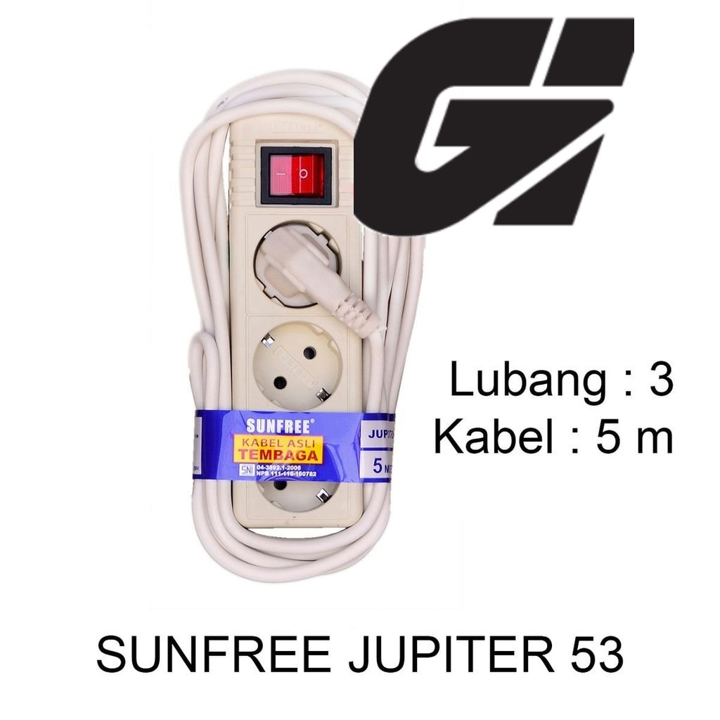 Sunfree Stop Kontak Kabel Jupiter  1.5 - 3 - 5 Meter 2 - 3 - 4 - 5 Lubang