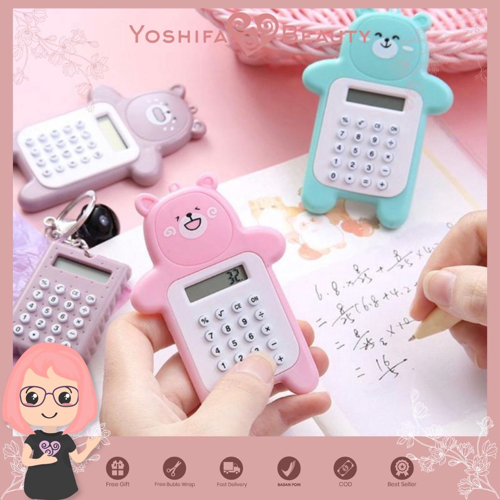 Kalkulator Mini Portable Desain Beruang Lucu | Calculator Cute Bear Sekolah 8 Digit Mini Portable