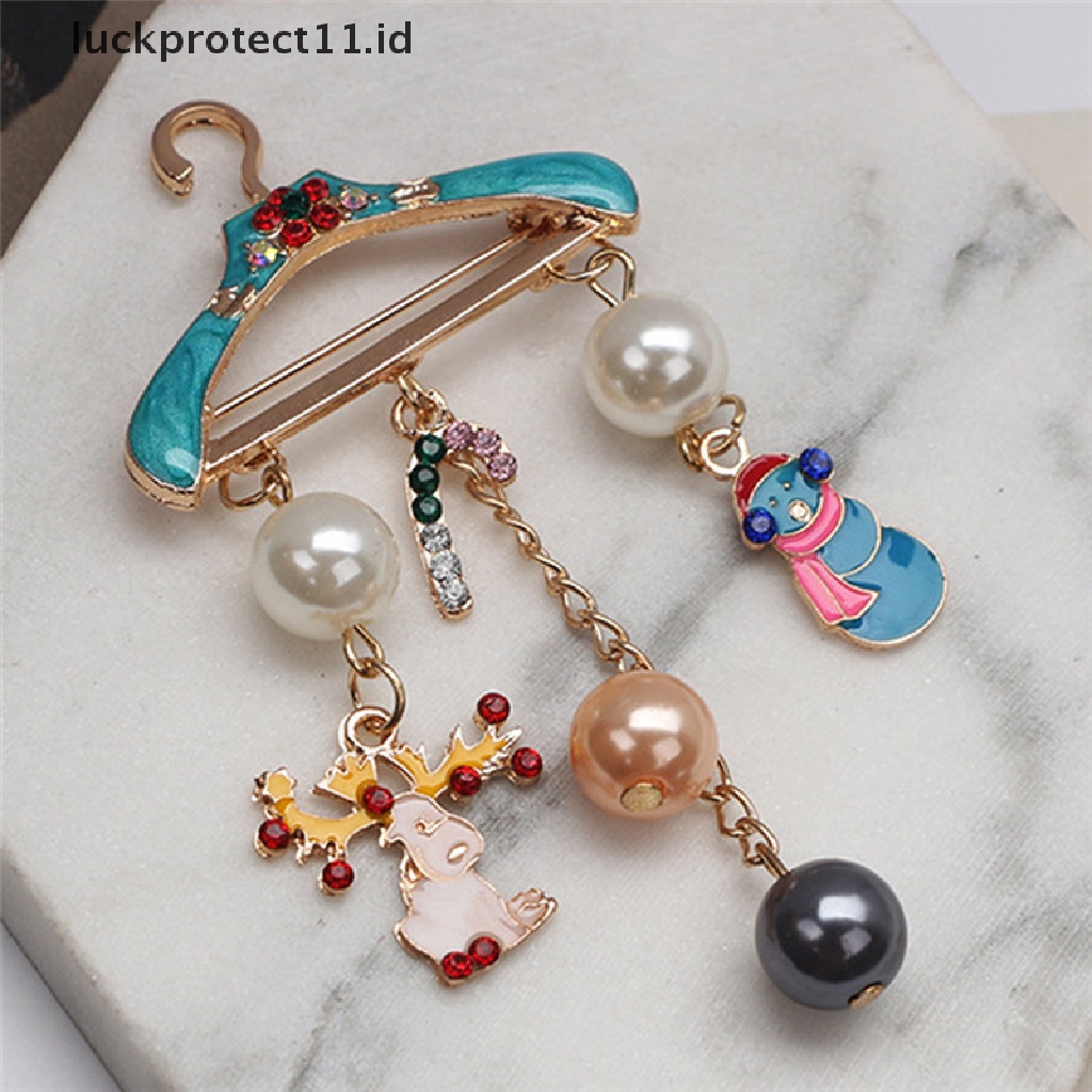 &lt; Luckprotect11. &lt; LuckproteksiBros Pin Motif Rusa / Snowman / Mutiara / Berlian Imitasi Untuk Wanita