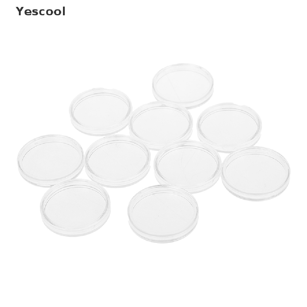 Yescool 10Pcs 26mm Tempat Koin Bentuk Kapsul Bahan Plastik Transparan