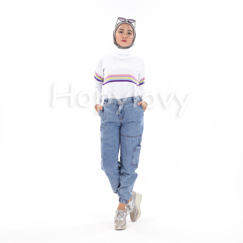 Sweater Wanita Rajut Turtleneck Rainbow Meilina HOPYLOVY SALE | Sweater Rajut| Outer Rajut