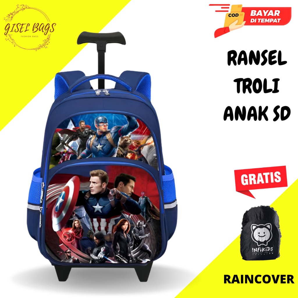 GB-Tas ransel troli anak laki laki SD tas ransel troli anak laki karakter superhero tas ransel troli anak import