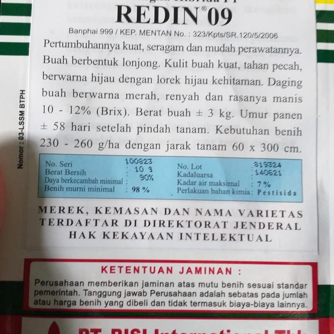 Benih Atau Bibit Semangka Redin Cap Kapal Terbang Isi 10Gr