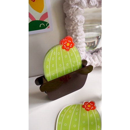 Set 5 pcs Cactus Acrylic Coaster | Tatakan gelas akrilik set isi 5pcs