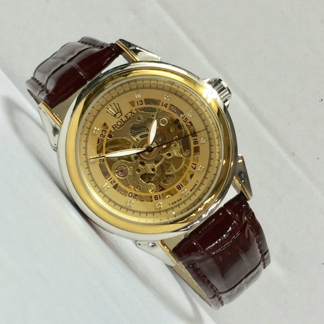 Jam tangan pria cowok Rolex Automatic Classic Kulit Grosir