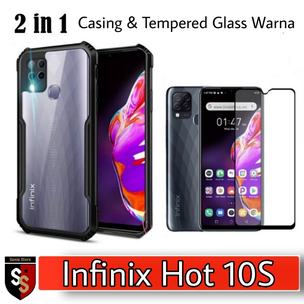 Case INFINIX HOT 10S Camera Protection Hard Case Shockproof Transparan Bonus Tempered Glass Warna