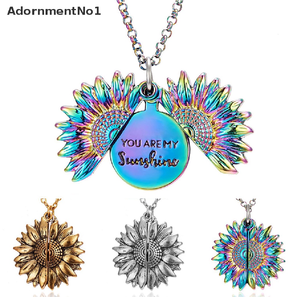 (AdornmentNo1) Kalung Rantai Dengan Liontin Locket Terbuka Motif Ukir Bunga Matahari Warna Emas / Silver