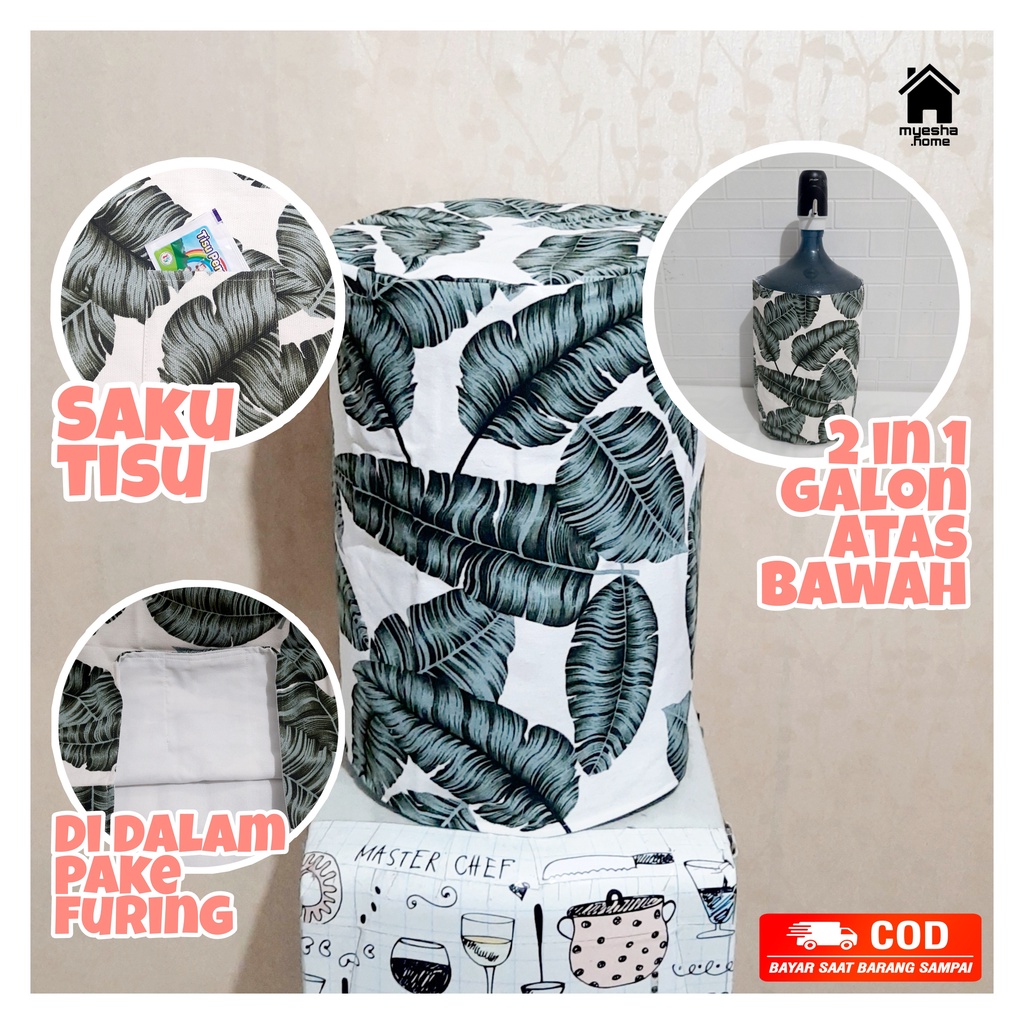Cover Galon Dispenser Atas Sarung Galon Dispenser Bawah Motif Daun Pisang