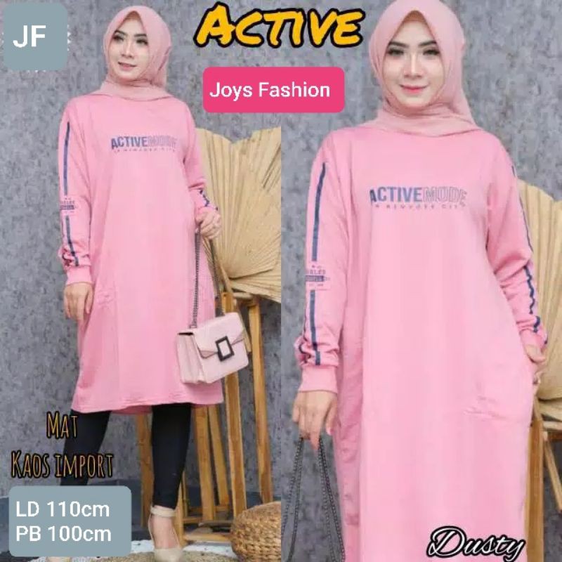 JF Tunik Kaos Wanita Lengan Panjang Jumbo Dewasa Terbaru Babyterry Wanita Muslimah Terbaru ACTIVE MODE