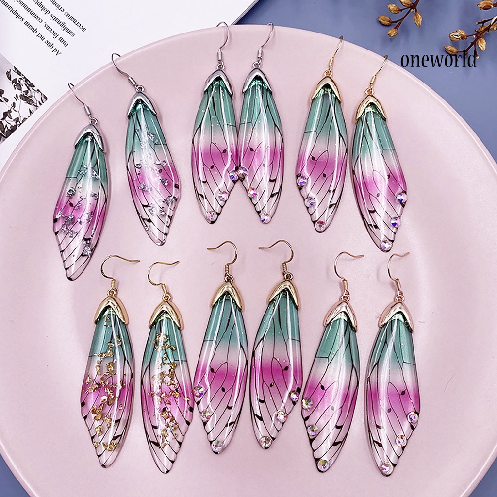 OW# Women Fashion Earrings Rhinestone Insect Butterfly Wing Ear Hook Jewelry Gift