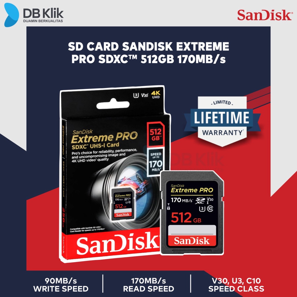SD Card SanDisk Extreme Pro SDXC 512GB 170MB/s (SDSDXXY-512G-GN4IN)