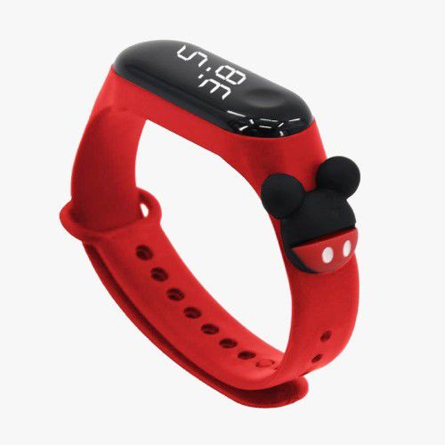 Jam Tangan Digital Elektronik Tahan Air Led Rubber IP67 Motif Kartun Anak Laki-laki Perempuan Pria Wanita Couple Dewasa Semua Umur Gelang JF061 JA006-RED MICKEY