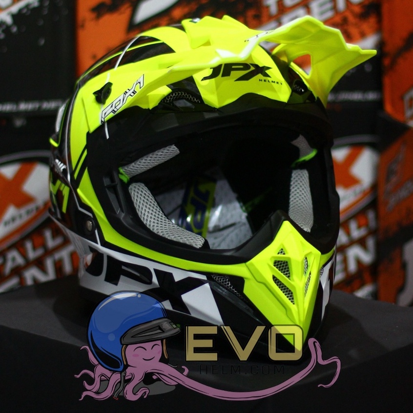 HELM JPX CROSS_FOX1 SERI X31 - SUPER BLACK YELLOW + GOOGLE SNAIL (ONGKIR 2 KG) HELM JPX TERBARU