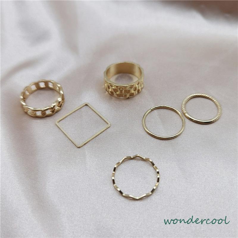 4pcs / Set Cincin Jari Telunjuk Bentuk Geometris Gaya Retro Untuk Wanita-Won