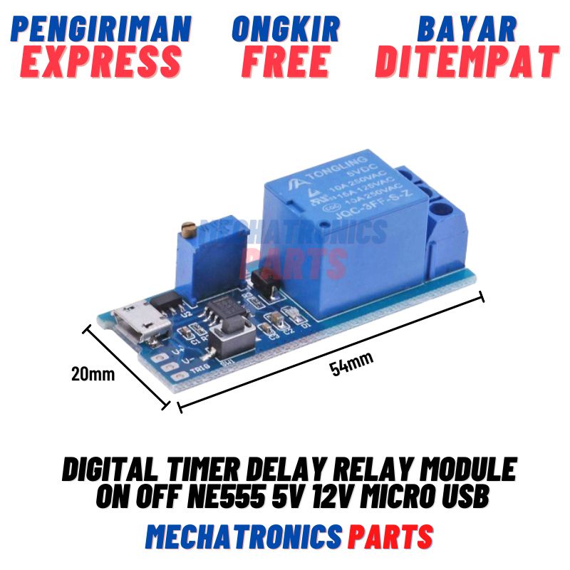 [REL-9021] DIGITAL TIMER  DELAY RELAY MODULE ON OFF NE555 5V 12V MICRO USB