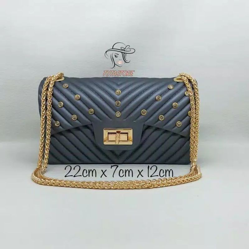 ( COD ) TAS JELLY MATTE UKURAN 22 BESAR DIAMON CHEVRON