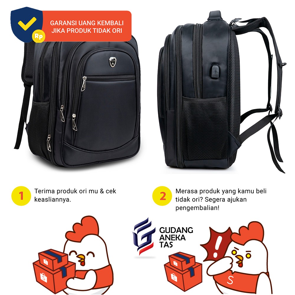 POLO GIVES - Ransel Kerja POLO Original Import 18 Inch + Free Kabel USB + Raincover