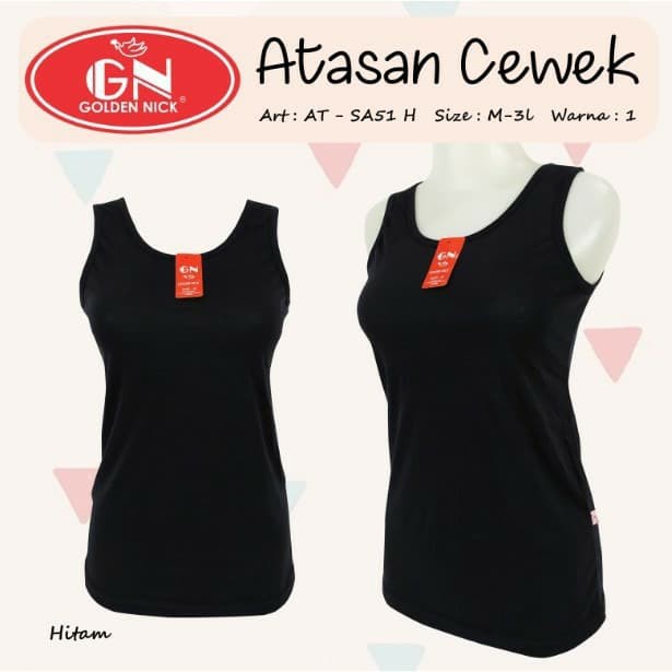 1 Pcs Tanktop Golden Nick - Tengtop Kaos Dalam Wanita - Tali Kecil dan Lebar - Warna Hitam